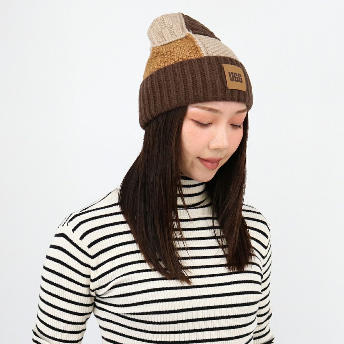 UGG フリース ニット帽 □UGG アグ 100818 U PATCHWORK BEANIE パッチワーク ビーニー ロゴ
