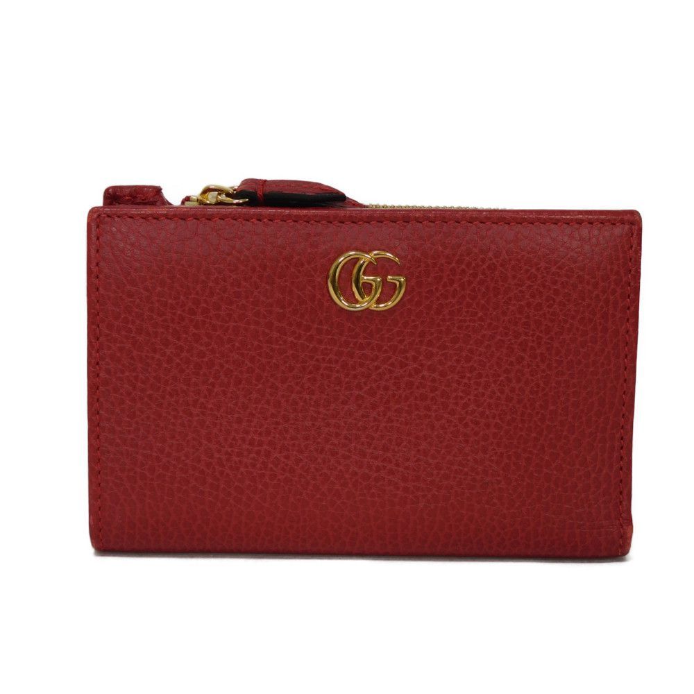 GUCCI グッチ GGマーモント コンパクト ジップ ウォレット ダブルG Ｌ字ファスナー スナップボタン 札入れ カードケース コインケース プチ マーモント レッド 二つ折り財布 546588