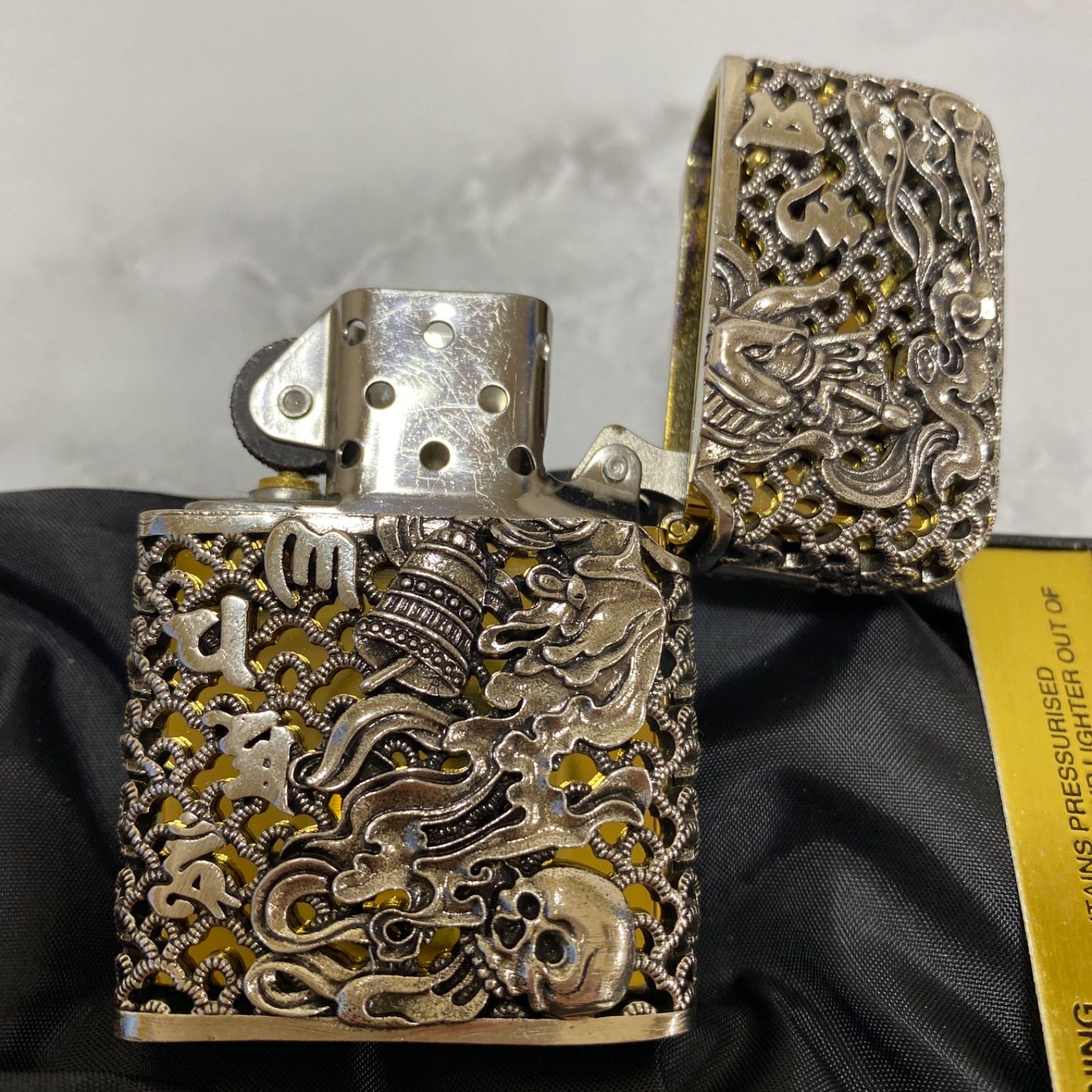 不動明王 全面装飾 フルオーダー フルメタルジャケット Zippo 和柄 和彫り ジッポ ジッポー シルバー ゴールド 銀 金 オリジナル オーダー  新品 送料無料 ライター タバコ 煙草 喫煙 重量感 重厚感 高級感 かっこいい オシャレ