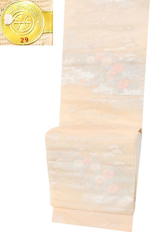 名古屋帯 新品 仕立て上がり 西陣 弥栄織物謹製 斜段唐花模様 名古屋帯