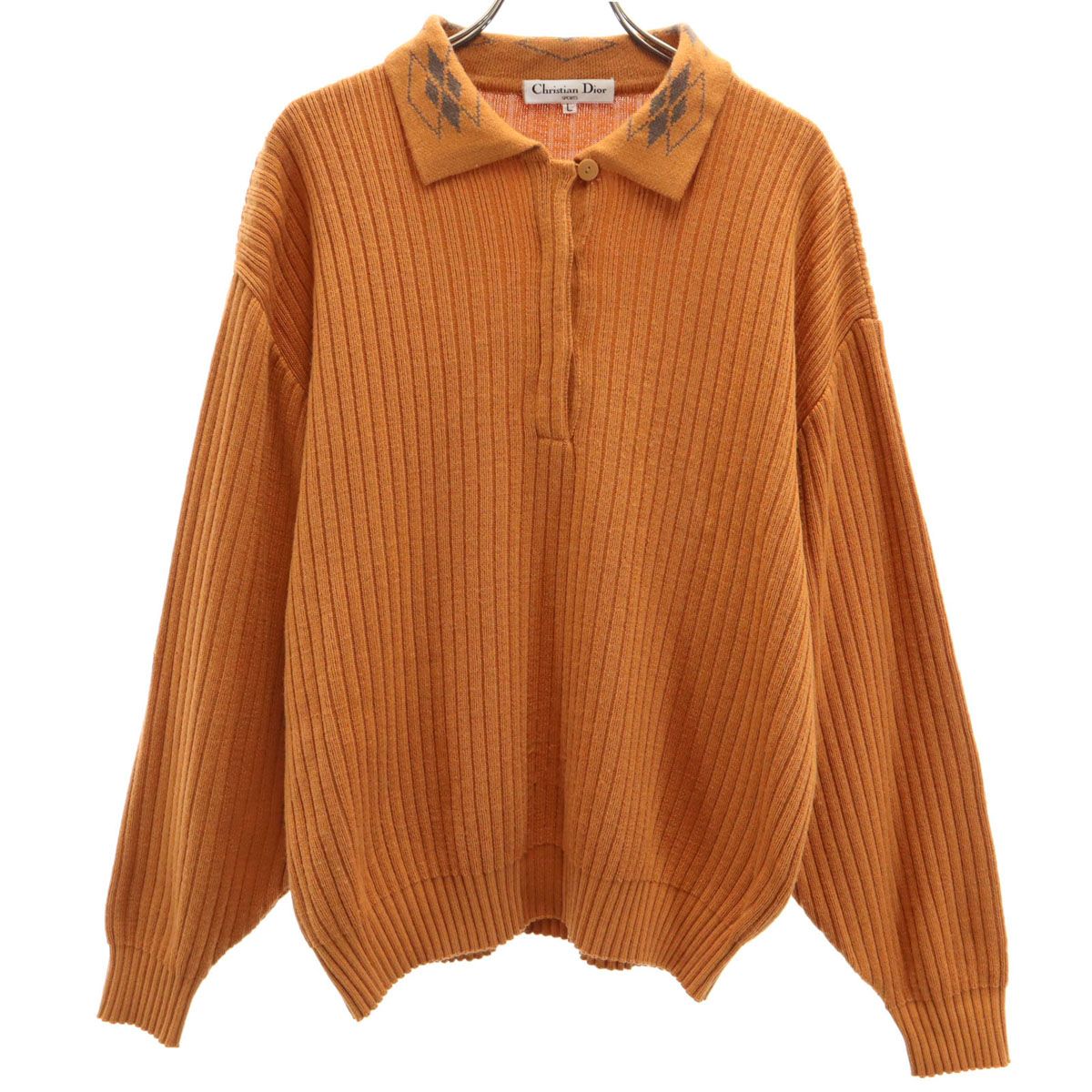 本日セール中！！90s Christian Dior ネイビー ポロセーター Vintage Christian Dior Sweater L Navy Blue Pullover V Neck