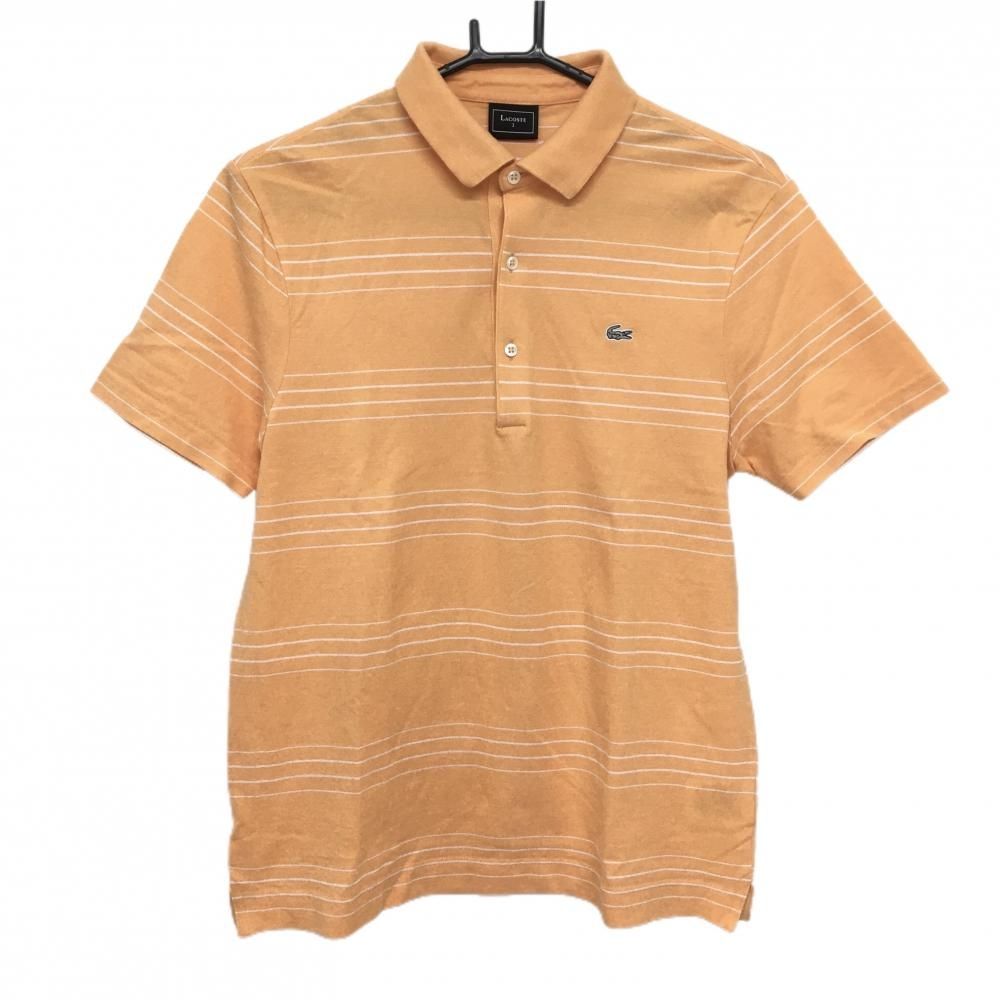 【美品】ラコステ 半袖ポロシャツ オレンジ×白 ボーダー 胸ロゴ メンズ 3(M) ゴルフウェア LACOSTE ラコステ ポロシャツ ボーダー（スポーツ・アウトドア）の通販