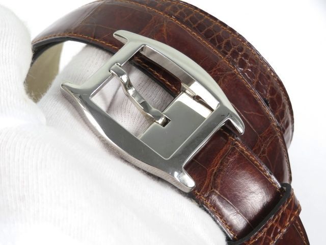 □美品□ カルティエ ベルト レザー クロコダイル ブラウン シルバー  
