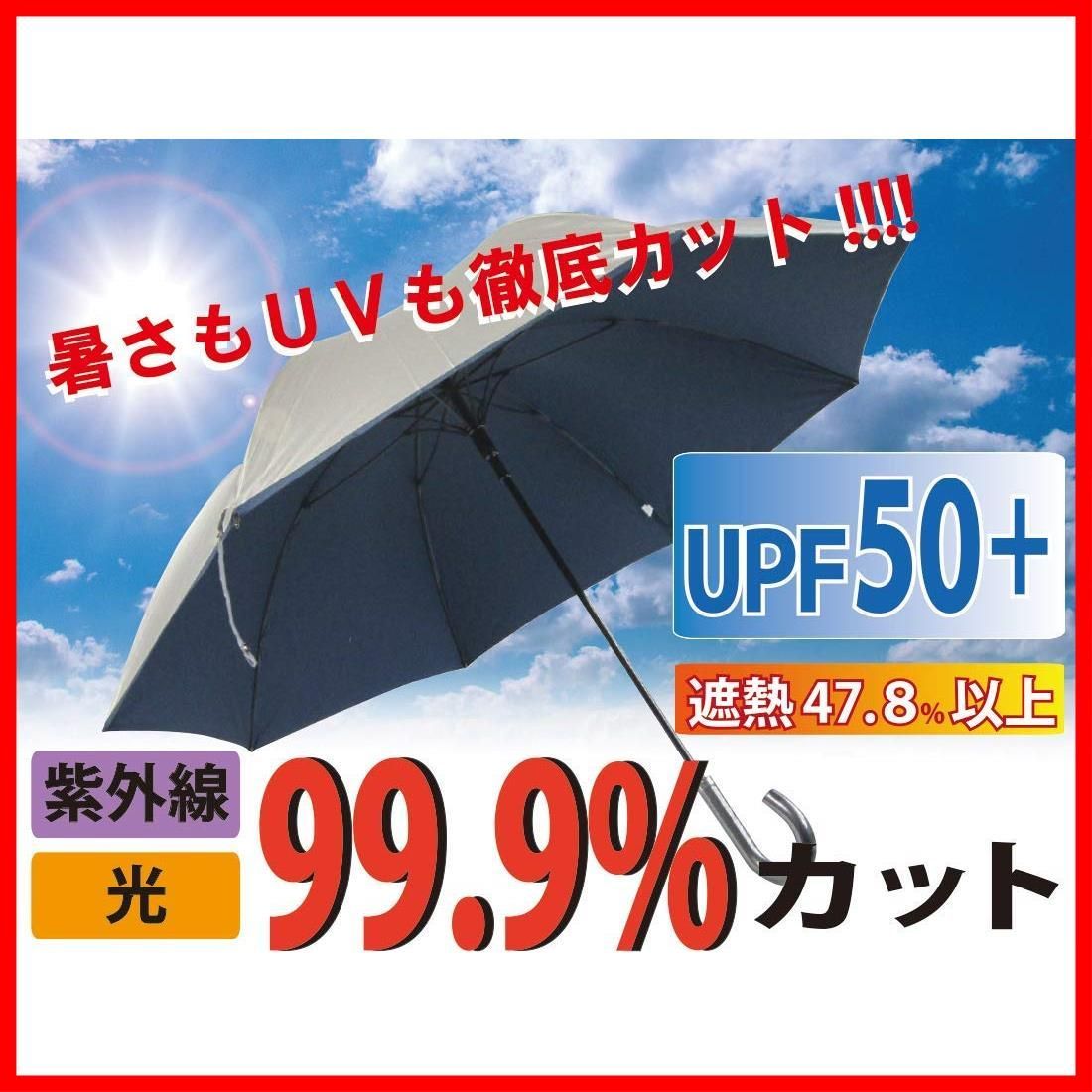 直径約110 cm×シルバー生地 ひっくり返っても元通り UV 99％以上カット 軽量 晴雨兼用 UPF 50 日光を遮断 65 cm ジャンプ長傘 日傘 紺
