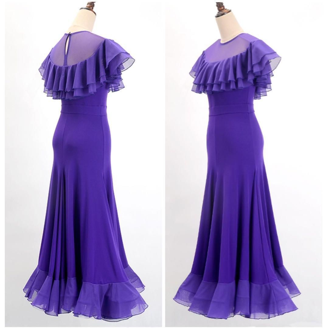 社交ダンスドレス スカラップ裾広 裾フリルデザインモダン、ワルツ