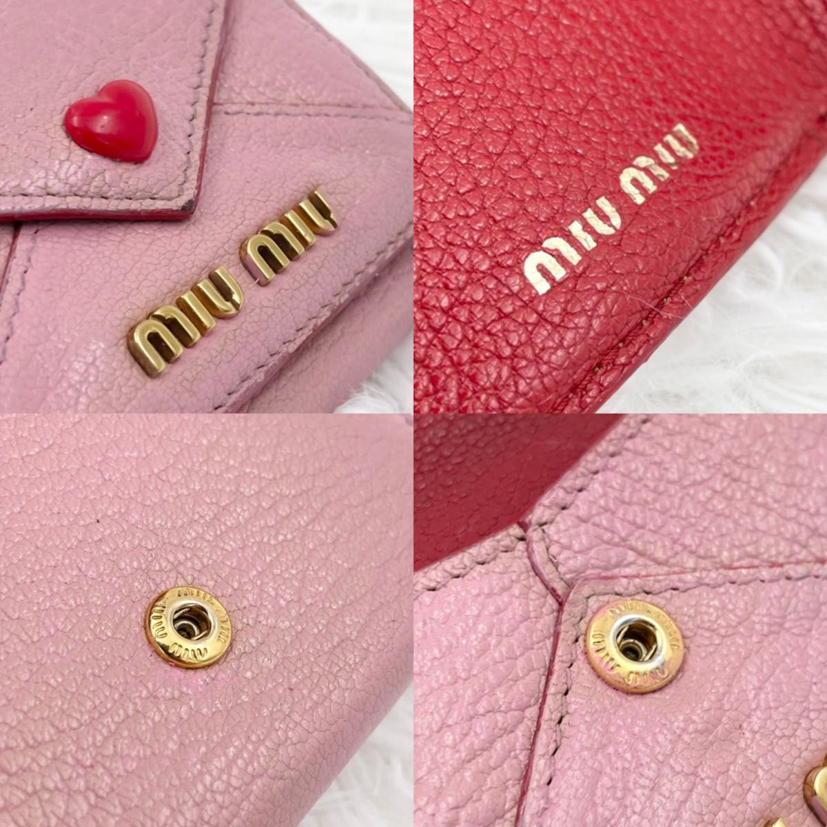 miu miu ミュウミュウ 三つ折り財布 マドラスラブハート ピンク