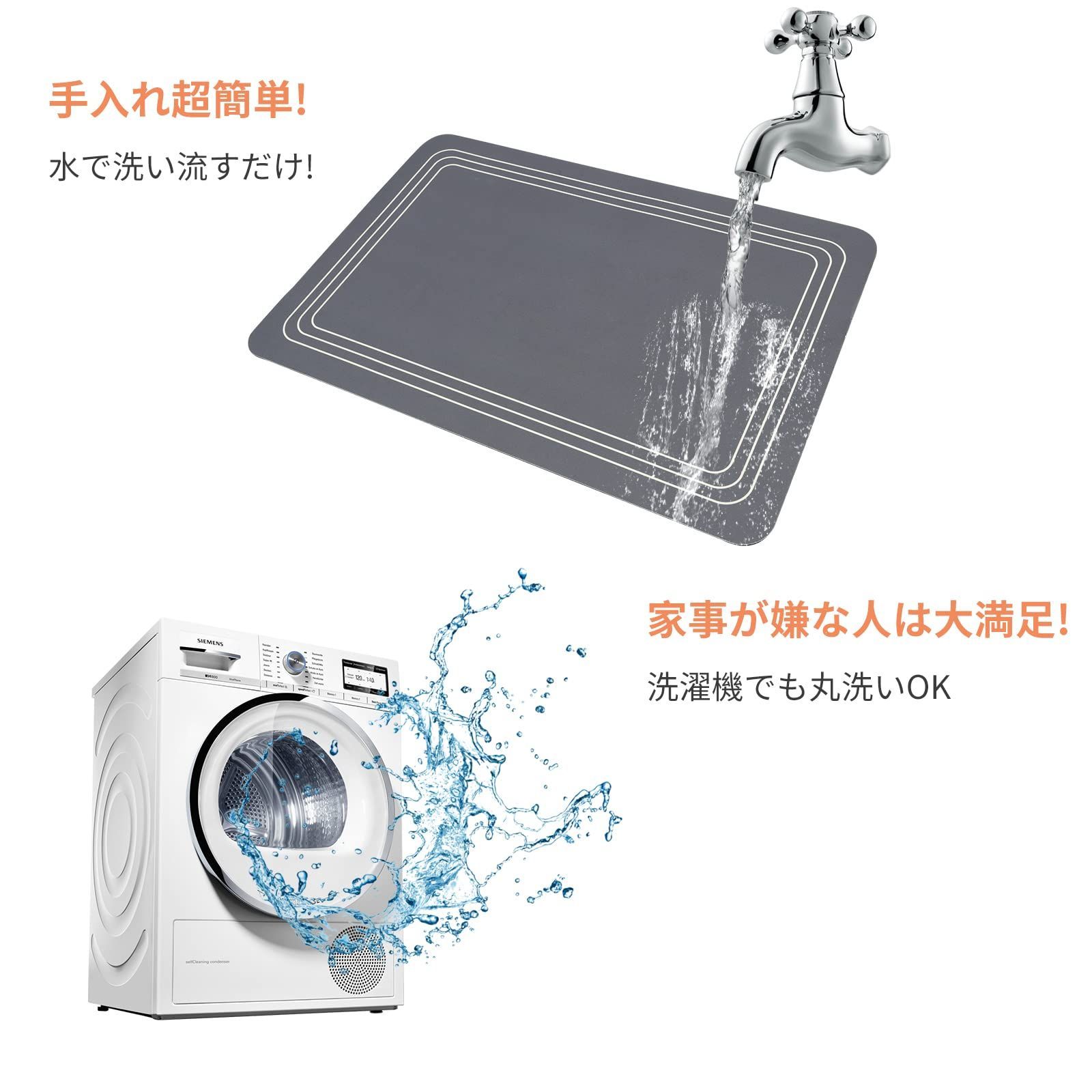 数量限定】(60*40cm) 洗面所 マット浴室 水切り (Gray-Blue