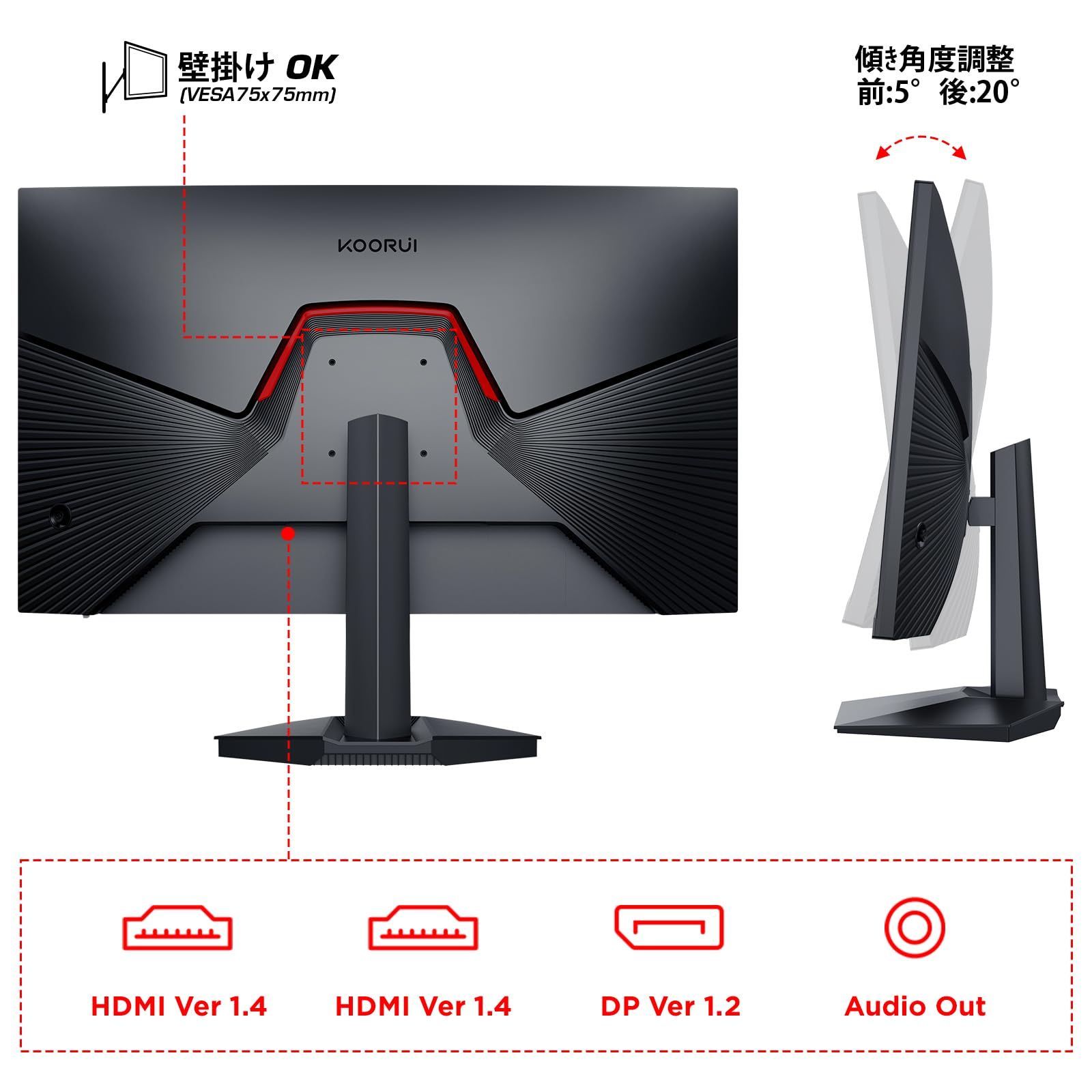 KOORUI 24 インチ ゲーミングモニター 165Hz 1ms(GtG) Fast IPSパネル FPS向き フルHD ゲームモニター  Adaptive Sync対応 傾き調節 HDMI×2 DisplayPort - メルカリ