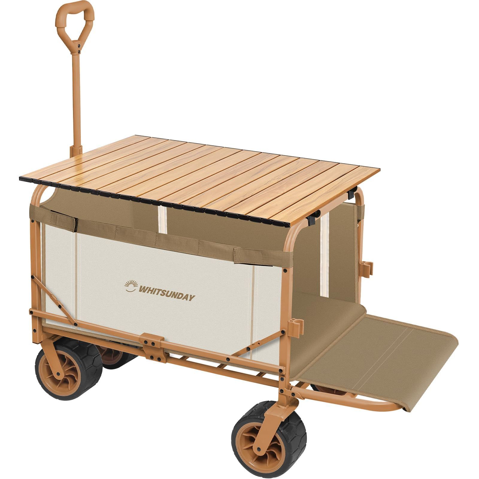 商品 自立収納 ワンタッチ収束型 ベアリング付き キャリーワゴン キャリー キャリーカート 長物対応 耐荷重200kg キャンプカート 後部展開可 特大容量300L 生成り アウトドアワゴン