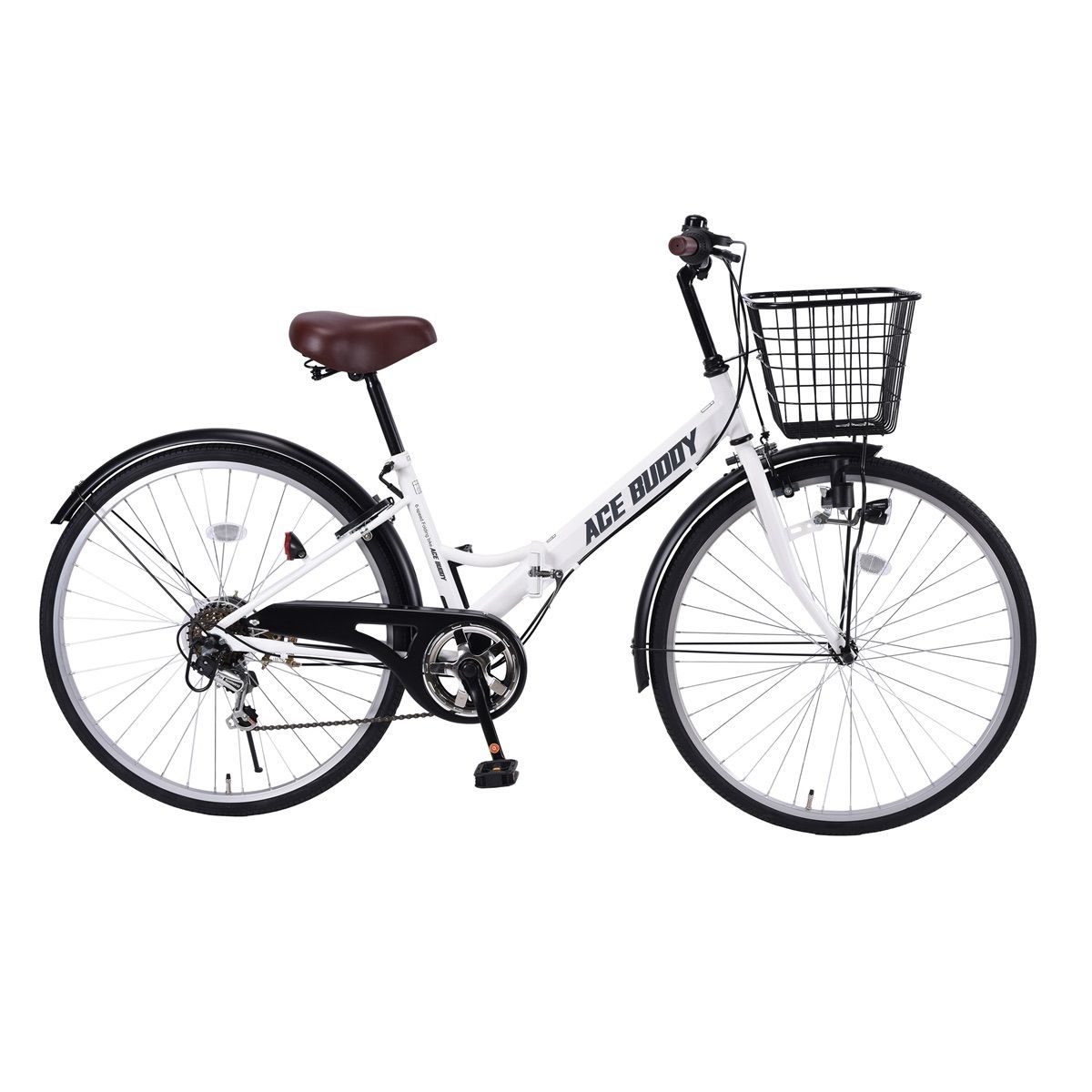 自転車 シティサイクル 折りたたみ自転車26インチ ママチャリ シマノ６段変速カゴ鍵LEDライト