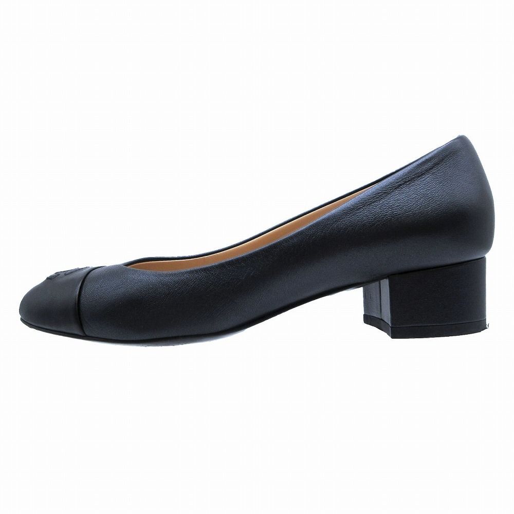 CHANEL シャネル 14AW レザー ココマーク ローヒール パンプス