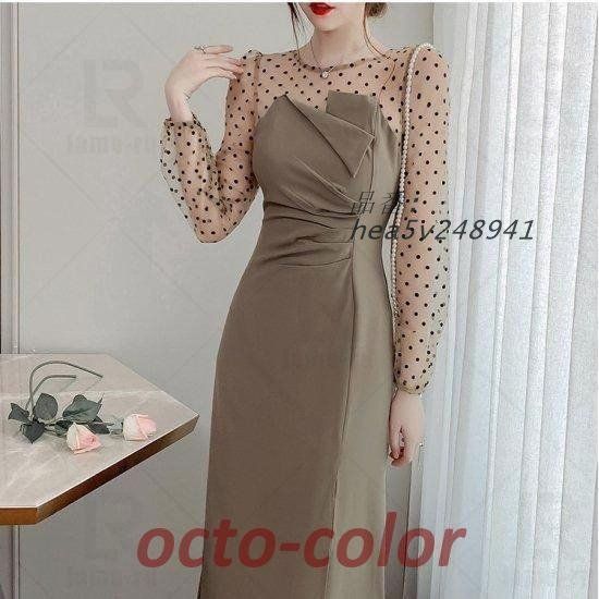 パーティードレス 韓国 ワンピース お呼ばれ 膝丈 ブラック 謝恩会 お呼ばれ 20代 ドット柄 発表会 デート 上品 演奏会 レース 長袖 30代 おしゃれ hea5v248941