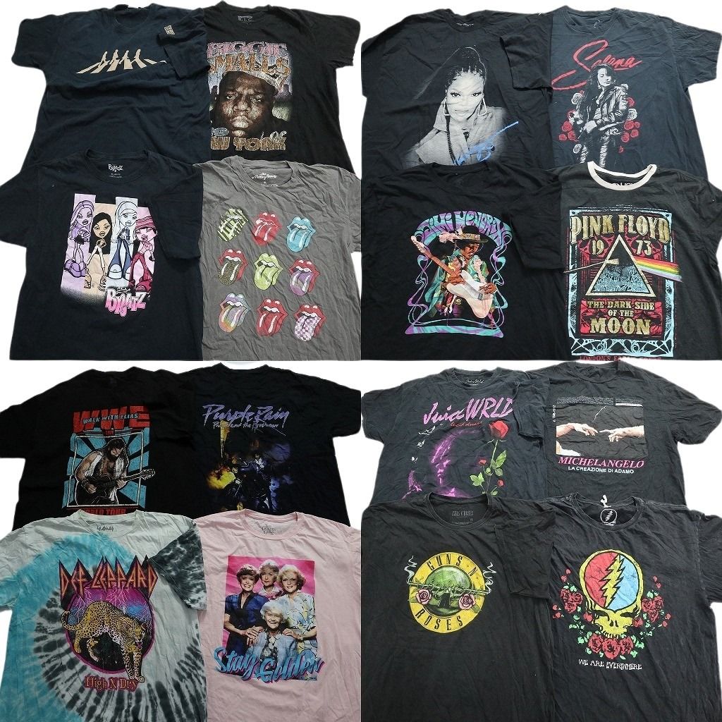 古着卸 まとめ売り 音楽・バンド 半袖Tシャツ 16枚セット (メンズ XL /2XL ) デフレパード ピンクフロイド ジミヘン MU4087