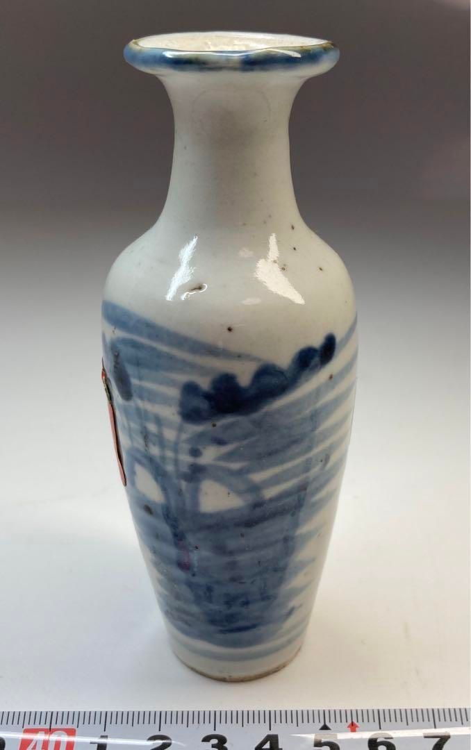 中国清時代 青華小花瓶 高さ11.7㎝ 本Y5-0519 トヒサ