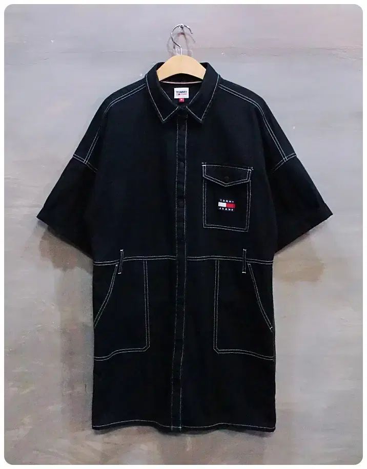 M TOMMY JEANS トミー ジーンズ コットン キャンバス地 半袖 ワンピース