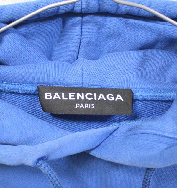 バレンシアガ BALENCIAGA レディース プルオーバー パーカー フーディ 刺繍ロゴ size:M ブルー【62954】