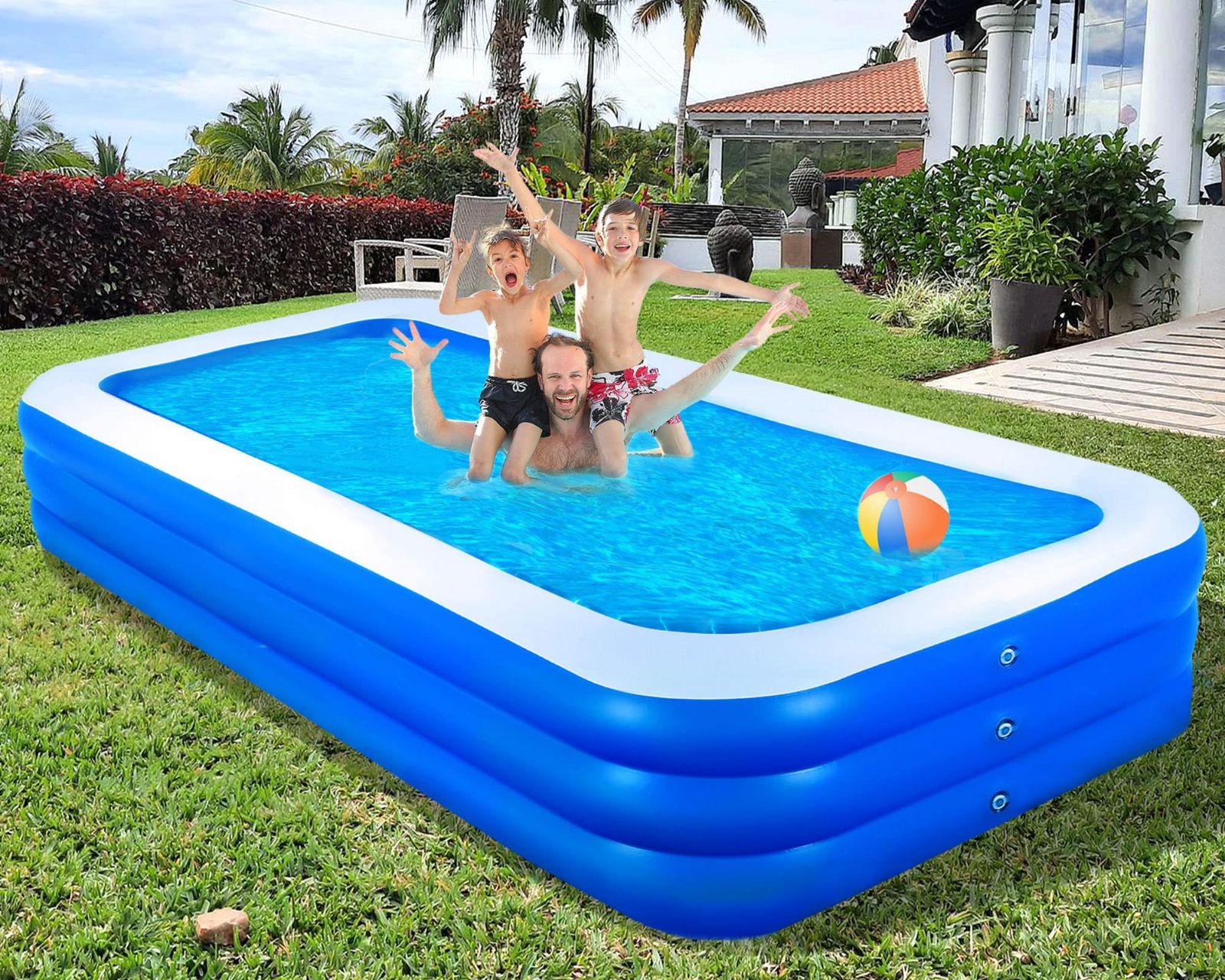 ファミリープール 大容量 380x185x60cm 3つ気室 夏の日 2M スイミング 屋内 家庭用プール 屋外用 暑さ対策 大型 水遊び お庭用 ビニールプール ビーチ用