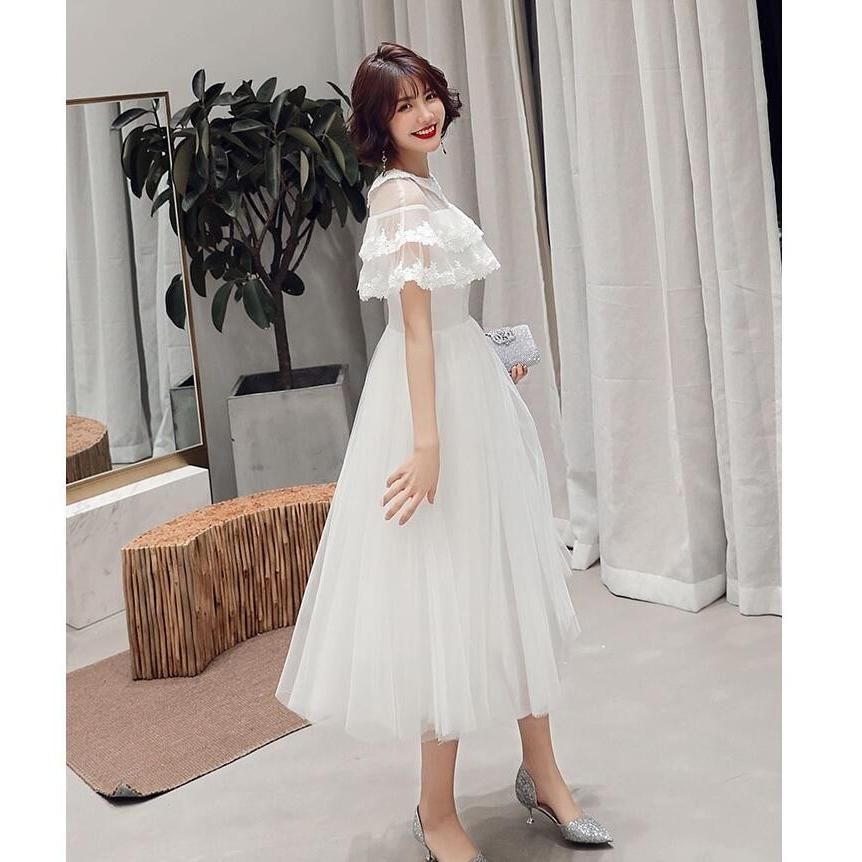 袖あり パーティードレス ミモレドレス ウエディングドレス 20代 30代40代 Aラインワンピ お呼ばれ 二次会 披露宴 卒業式 成人式 大きいサ