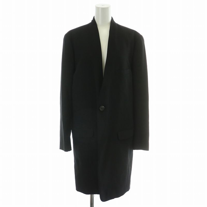 イッセイミヤケ ISSEY MIYAKE ノーカラーコート ロング ウール L 黒 ブラック IM61-FD103 |MW GY18