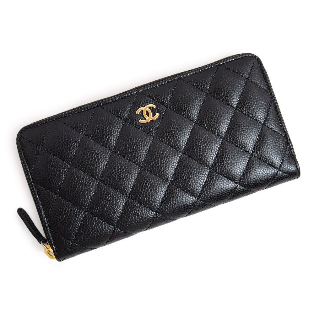 定番の中古商品 - CHANEL シャネル CHANEL（新品・未使用品） 箱付 A50097 ゴールド金具 黒 ブラック レザー キャビアスキン  長財布 ラウンドファスナー マトラッセ 財布