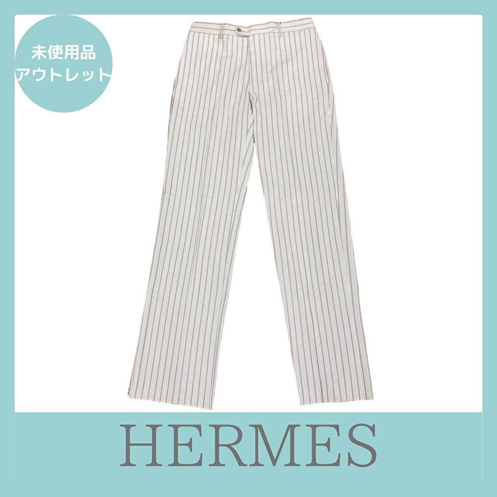 HERMES ストレートパンツ チノパン センタープレス ストライプ 54