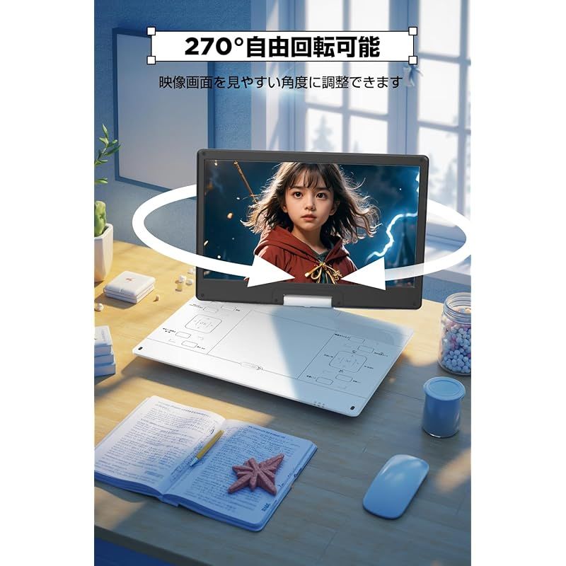  新登場 目の保護モード搭載 15.6インチ液晶 ポータブルDVDプレーヤー 超大画面 狭額縁 DVDプレーヤー ポータブル 1366 768 5000 mAh大容量 6時間連続再生 リージョンフリー レジューム機能 270°回転＆前後180°反 0 ポータブルプレーヤー プレーヤー