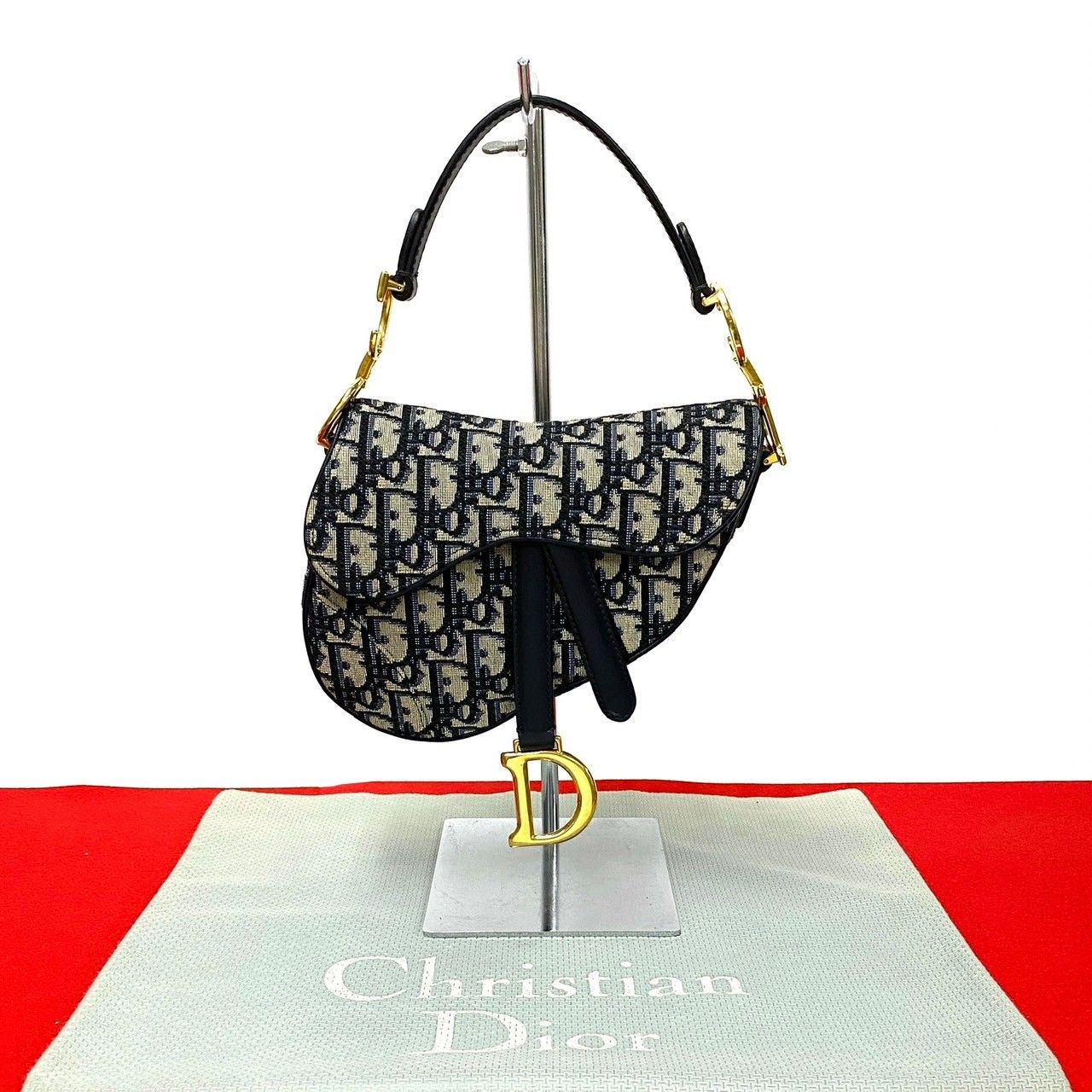 ほぼ未使用 Christian Dior クリスチャンディオール サドルバッグ トロッター 柄 レザー 本革 キャンバス ハンドバッグ ネイビー  94133 - メルカリ