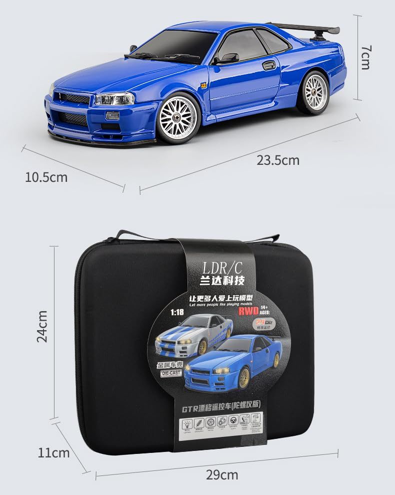 LDR C 1 18ドリフトカー GTR R34ラジコンカー ドリフト走行 2.4GHz比例制御 金属製ボディ ジャイロ付き 車おもちゃ 技適認証済み LD1899