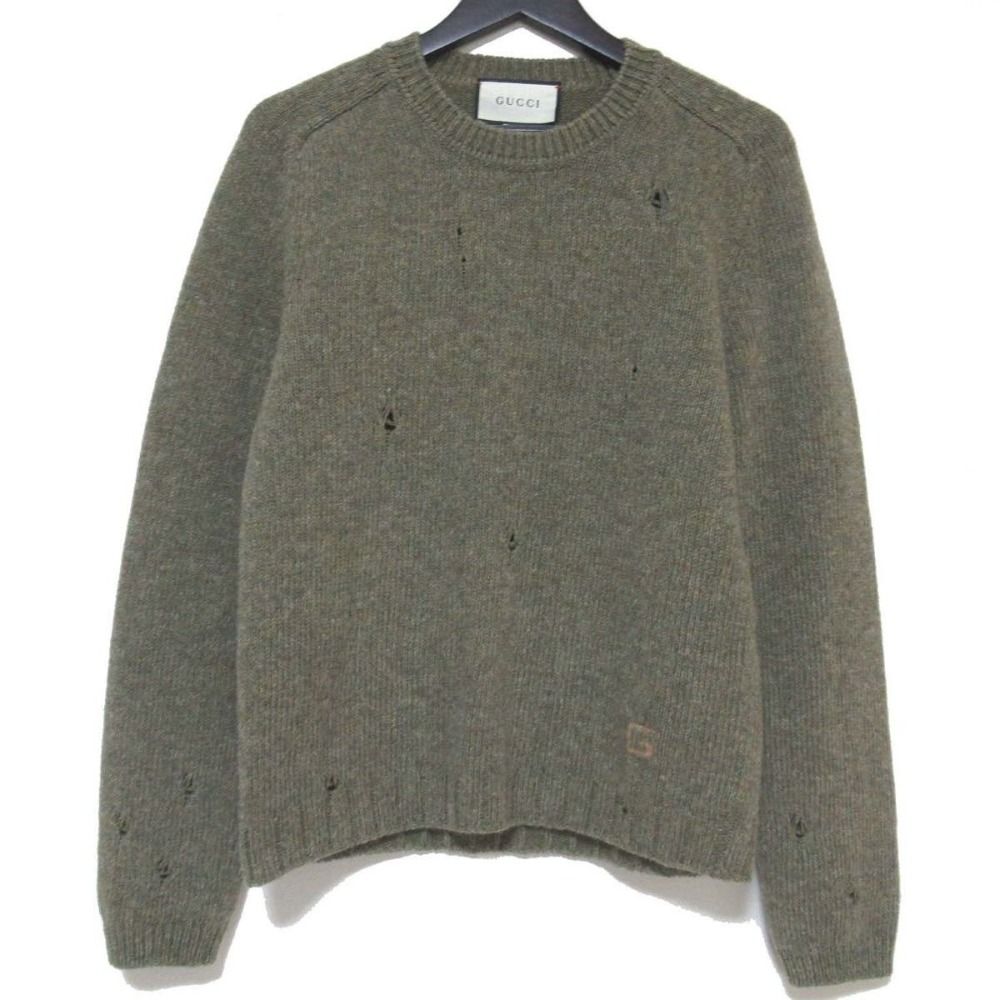 美品 20AW GUCCI グッチ スクエアG ワンポイント ダメージ加工 クルー