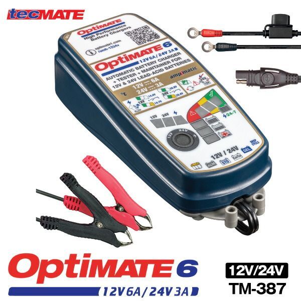 OptiMATE6 TM-387 オプティメイト6 セレクト 12V|24V バイク 車用バッテリー充電器 ディープサイクル対応 強力回復充電機能 サルフェーション除去