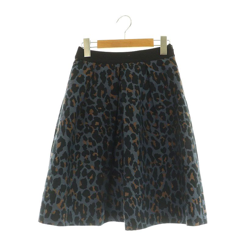【414】アナイ　モザイクレオパードティアード スカート　青　黒　38 414】アナイ モザイクレオパードティアード スカート 青 黒 38