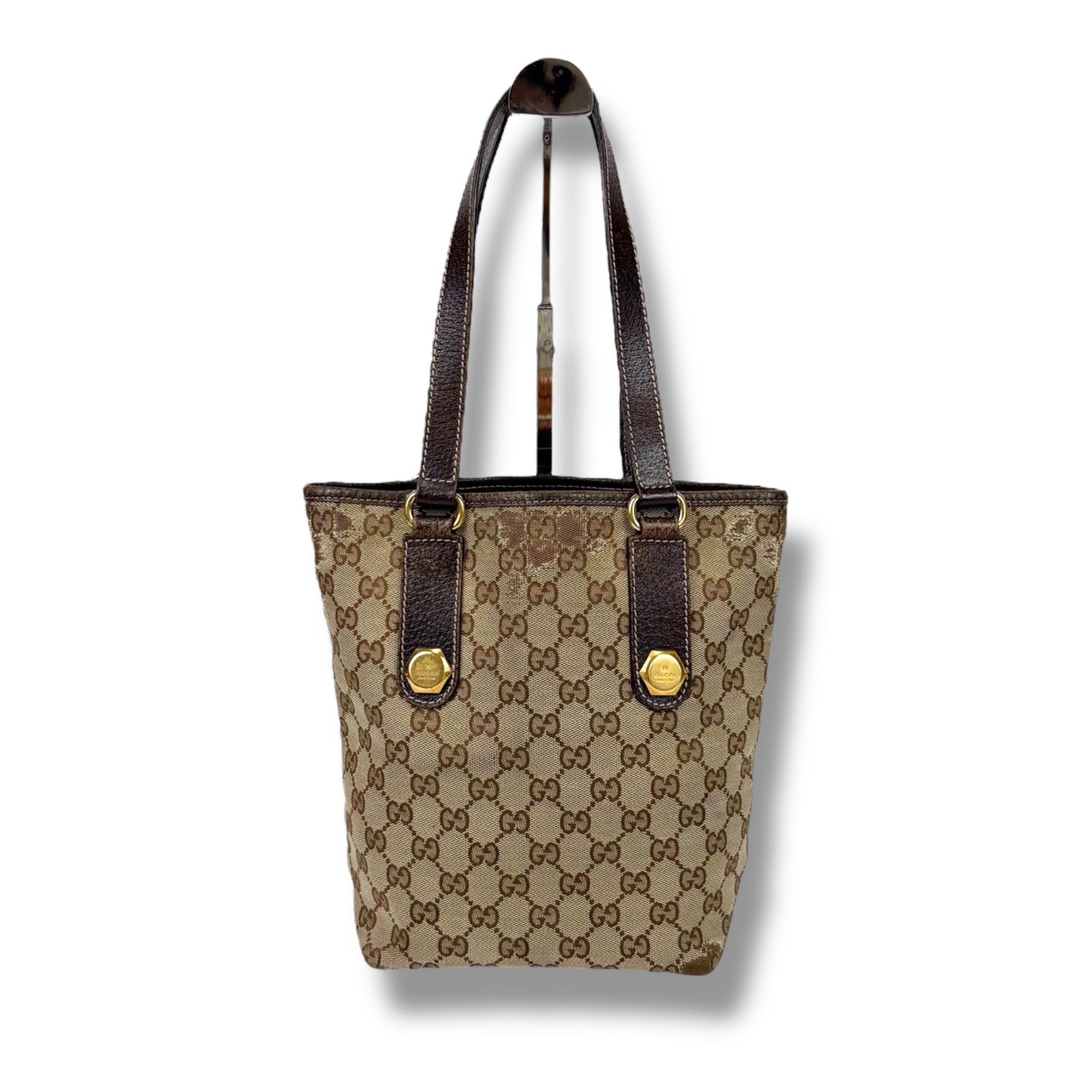 GUCCI ミニトートバッグ GGキャンバス レザー ブラウン グッチ GUCCI ミニトートバッグ ハンドバッグ ブラウン GG