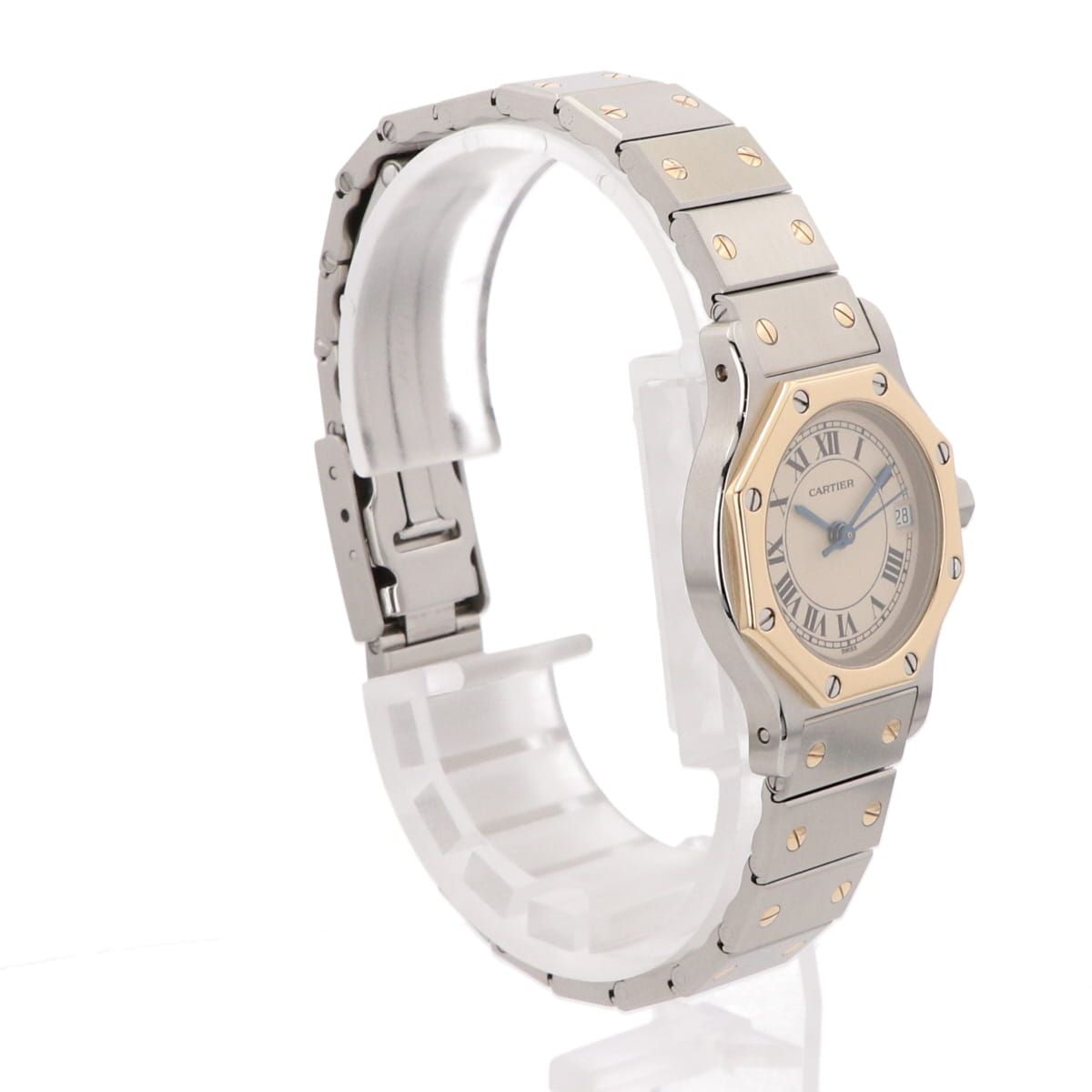 カルティエ Cartier 腕時計 サントス オクタゴン SM 187903 デイト マット アイボリー文字盤 K18YG SS クオーツアナログ 【中古】 Cartier - カルティエ Cartier 腕時計 サントス オクタゴン SM 187903