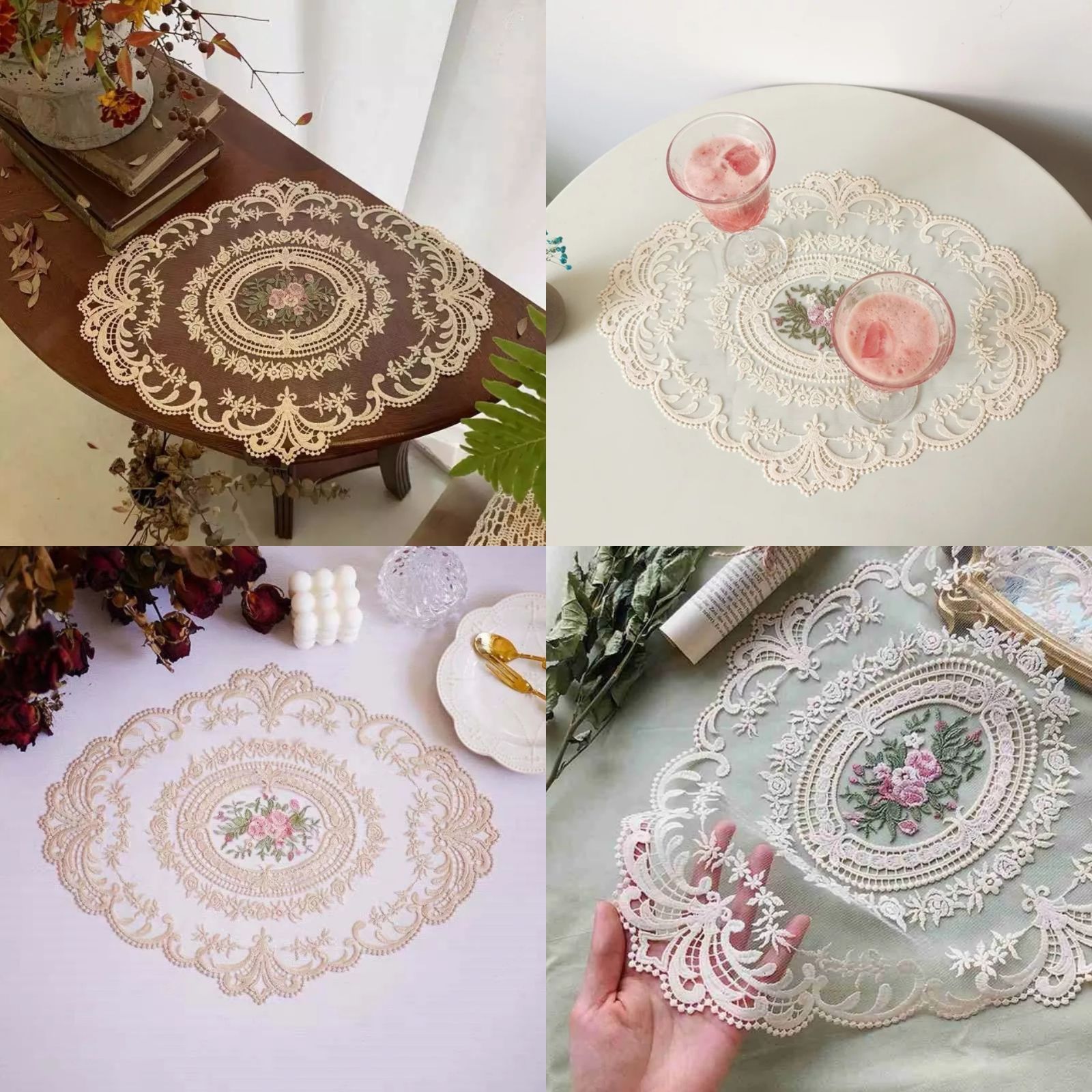 ドイリー 刺繍 花 テーブルマット コースター レース ランチョン