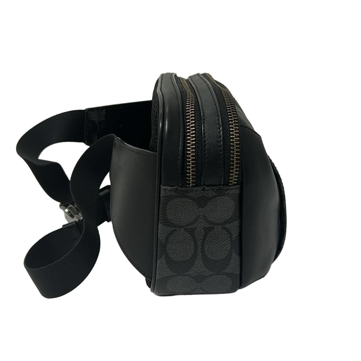COACH コーチ ウエストポーチ ミニシグネチャー柄 F38749 黒×ダークグレー レザー