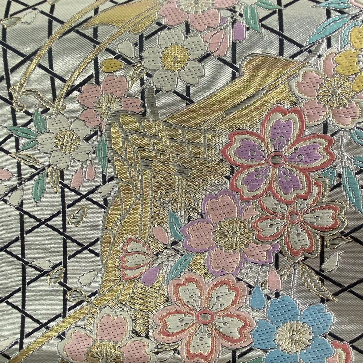 鈴乃屋 袋帯　正絹 袋帯 美品 名品 じゅらく 落款 鈴乃屋 有栖川 花唐草 金糸 箔 緑