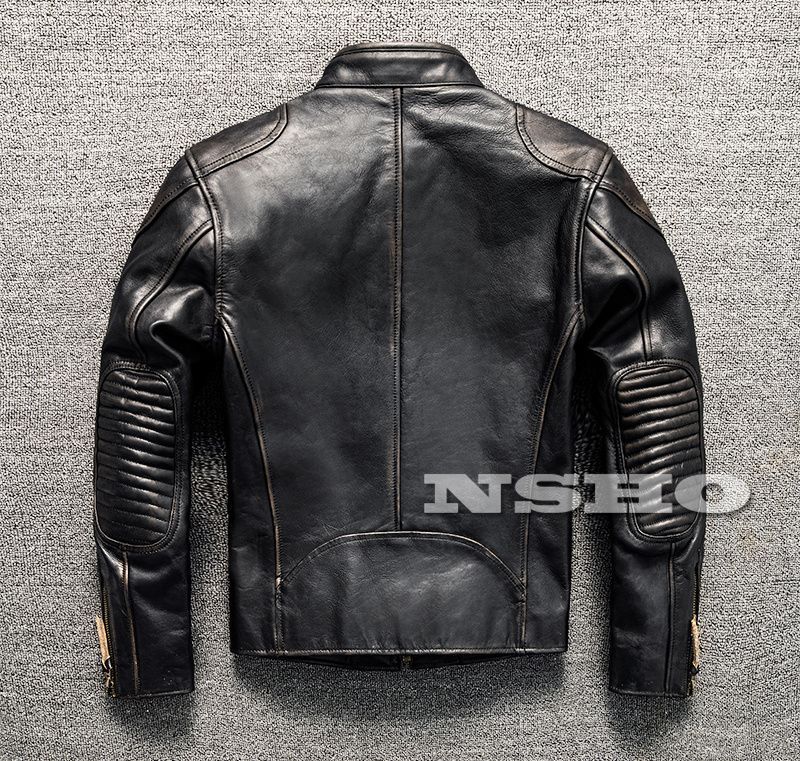 黒レザーシングルライダースジャケット　カウハイド カウハイド パテッド シングル ライダース トラッカーレザー