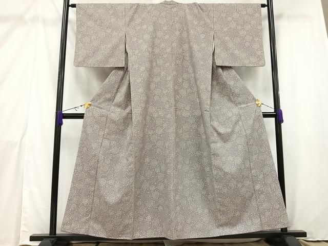 平和屋着物▽上質な色無地 単衣 斜縞地紋 千草鼠色