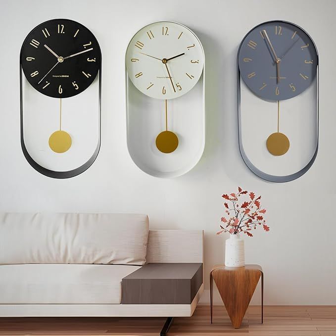 振り子時計 金属 掛け時計 おしゃれ 楕円形 壁時計 見やすい シンプル