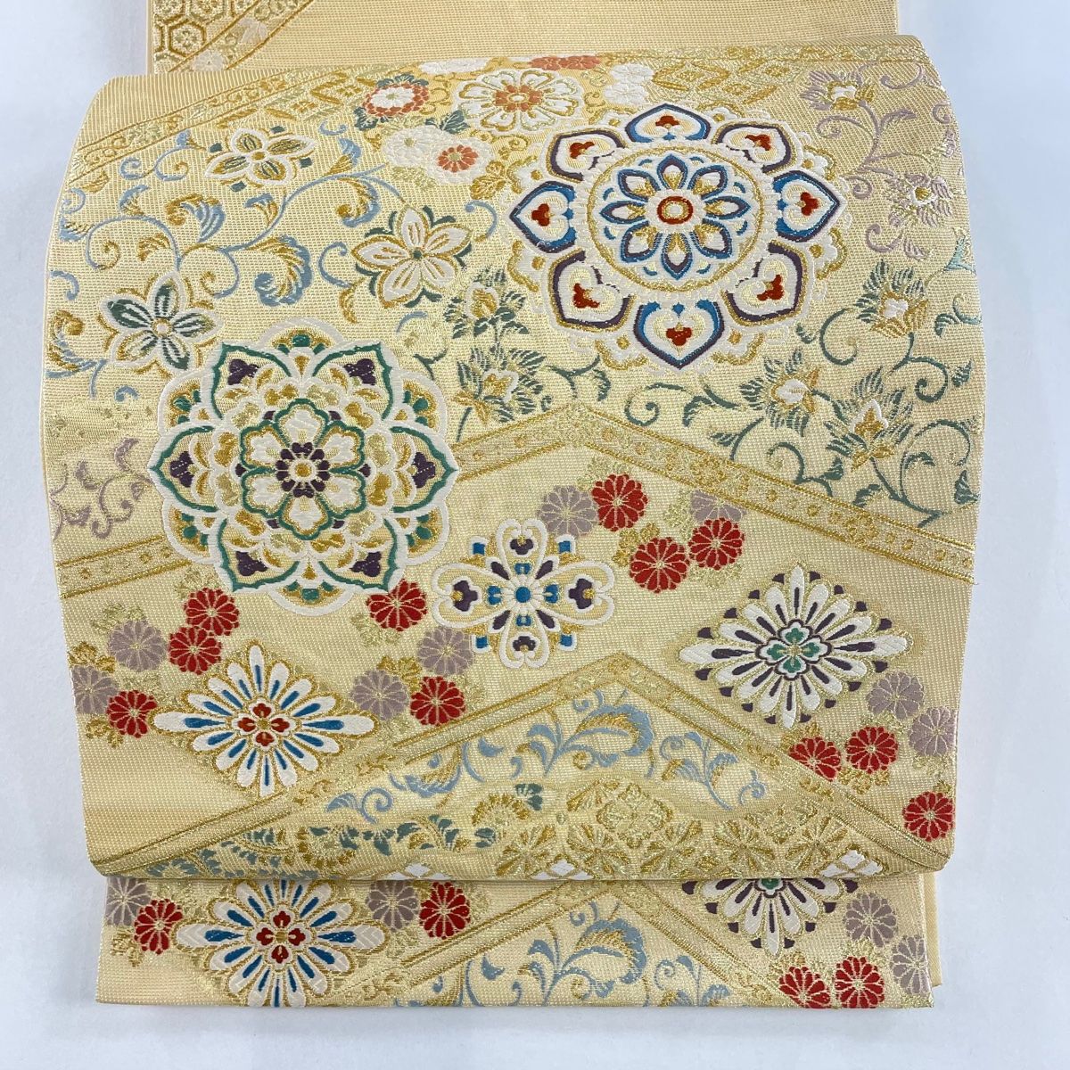 両面 全通柄袋帯 花唐草文 金糸 未使用 m-s30754