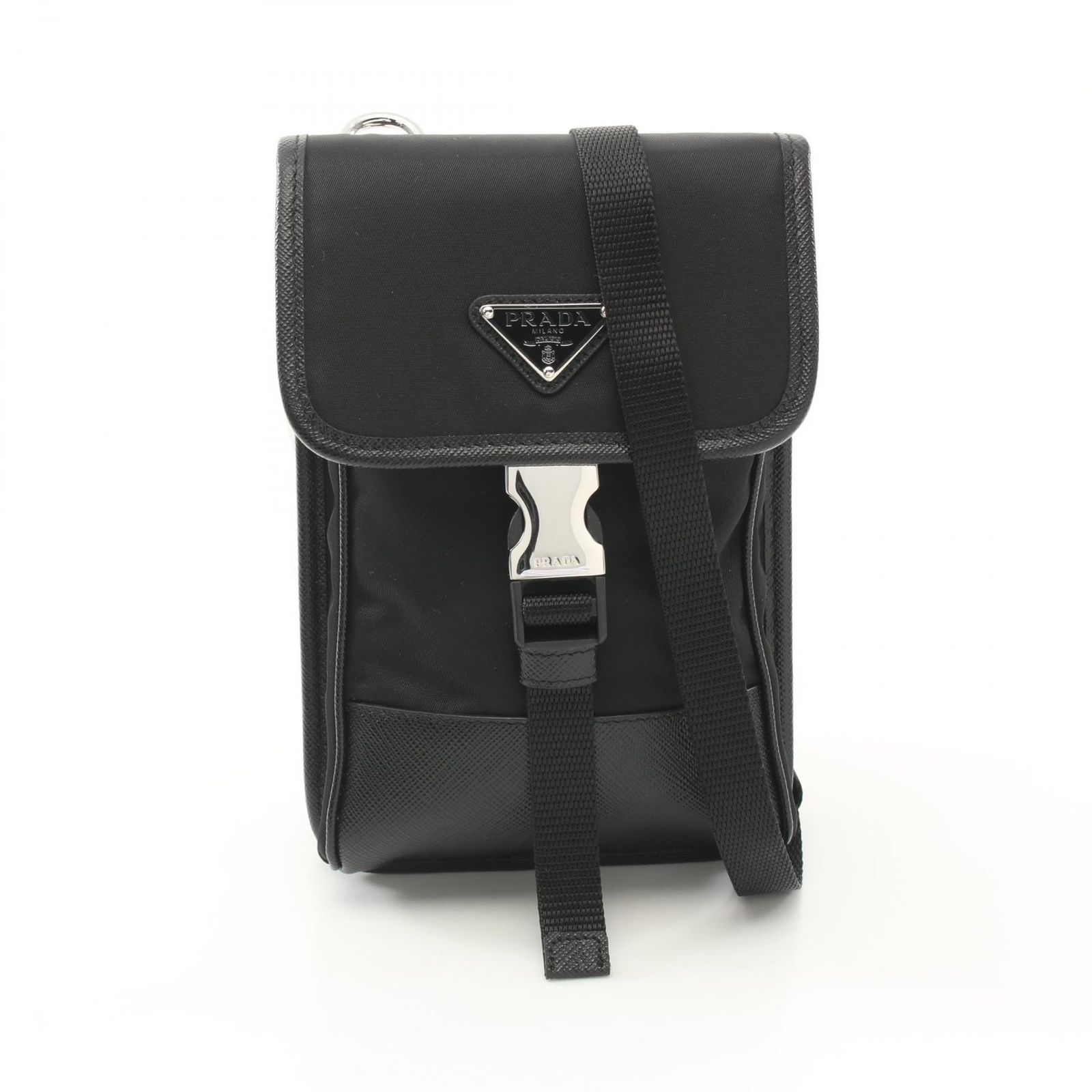 プラダ PRADA ショルダーバッグ TESSUTO＋SAFFIAN 2ZH1092DMHF0002 ネロ ナイロン サフィアーノレザー スマートフォンケース レディース