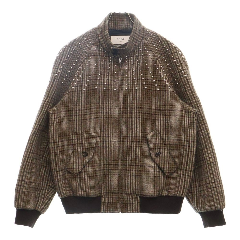 CELINE セリーヌ 22AW TEDDY JACKET WITH STAND UP COLLAR IN CHECKED WOOL ウール ハンティング チェック テディ ジャケット ブラウン 2V20L826R