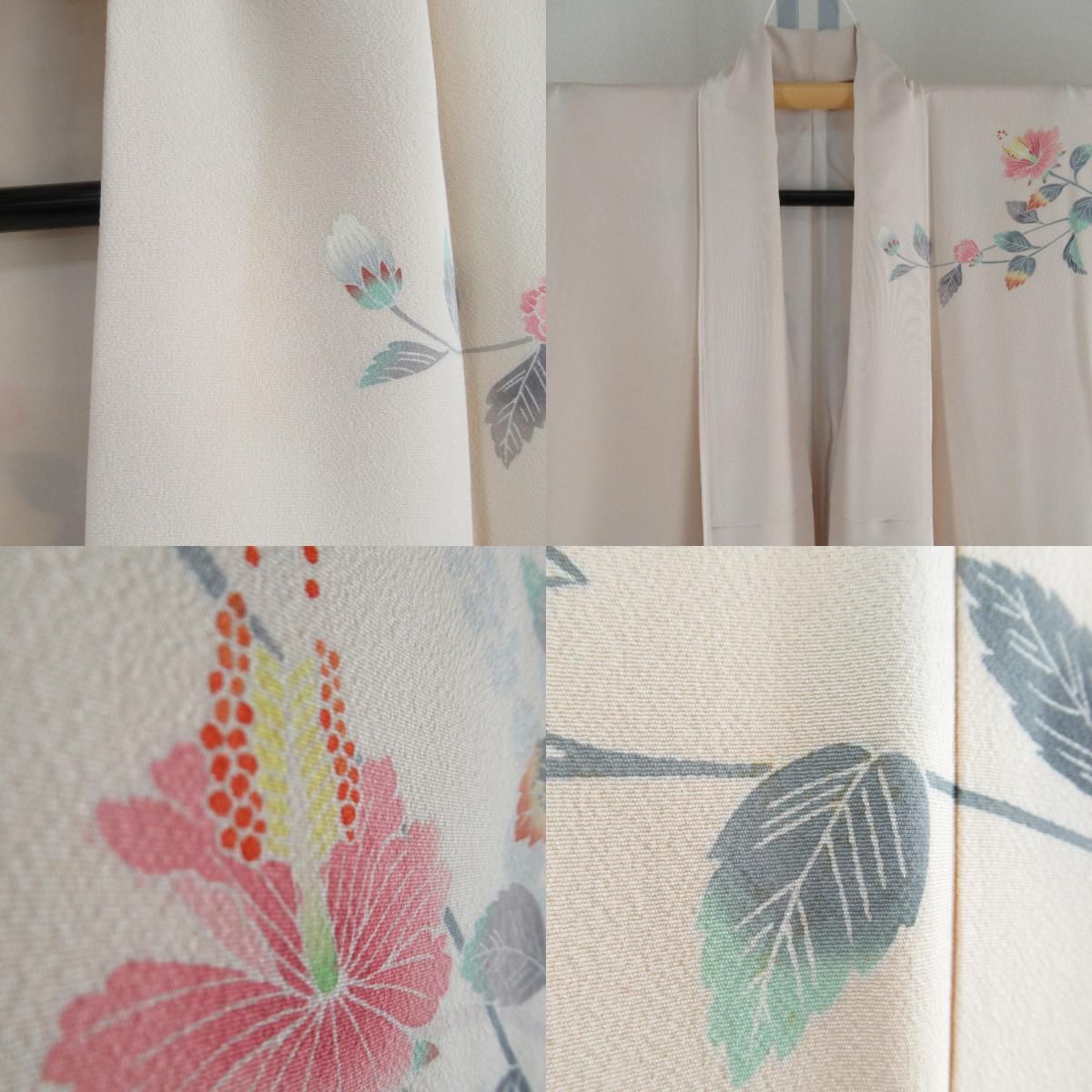 訪問着 十日町友禅 岡村蒼風 作家物 落款入り 一つ紋入り ベージュx