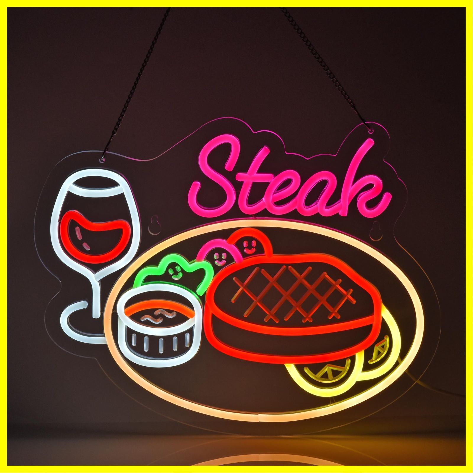 JOMOBUTY Steak ネオンサイン LED ネオンライト ステーキハウス看板 