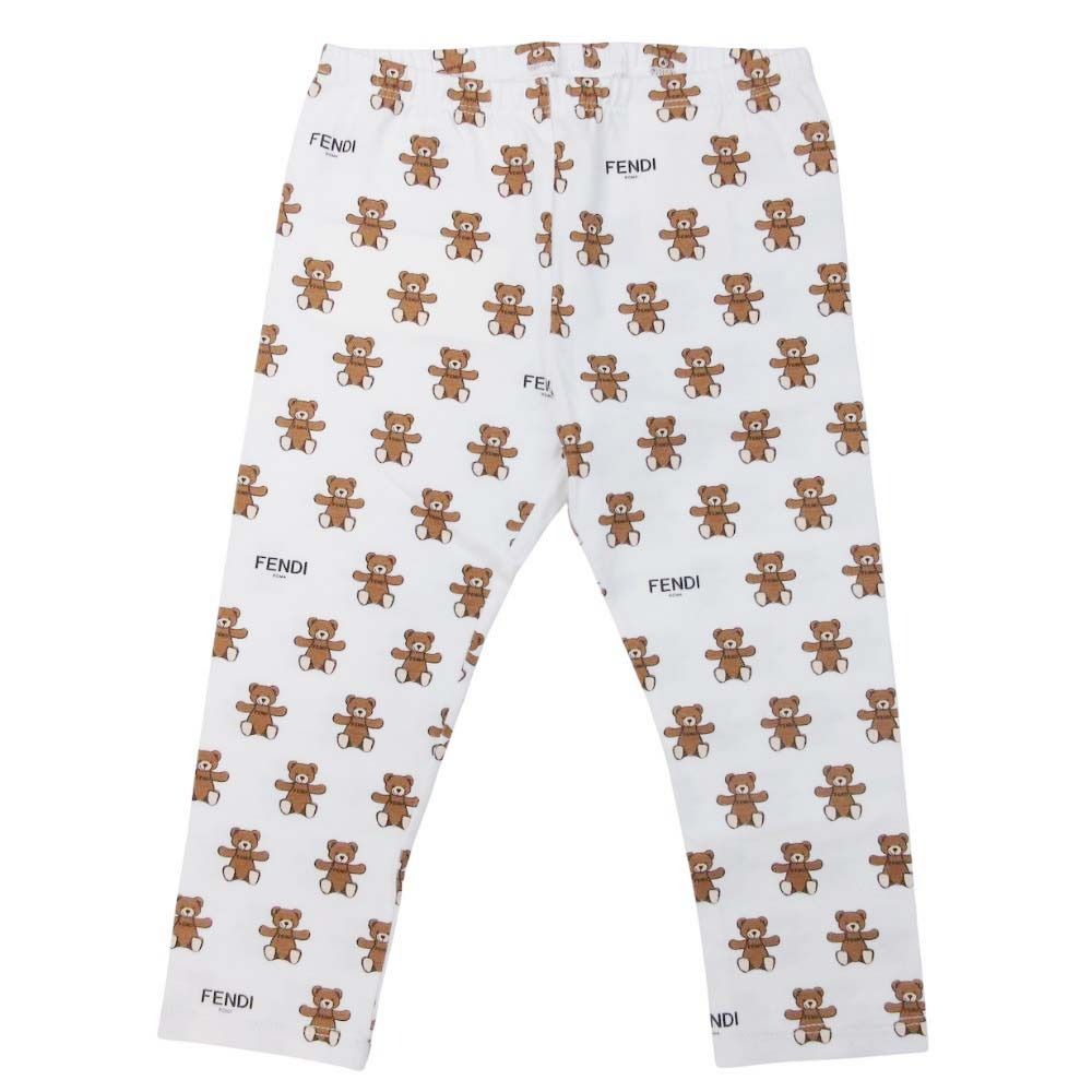 ♥ FENDI KIDS フェンディキッズ テディベアプリント コットンジャージー パンツ ズボン ロゴ 総柄 24M 白 ホワイト キッズ 古着