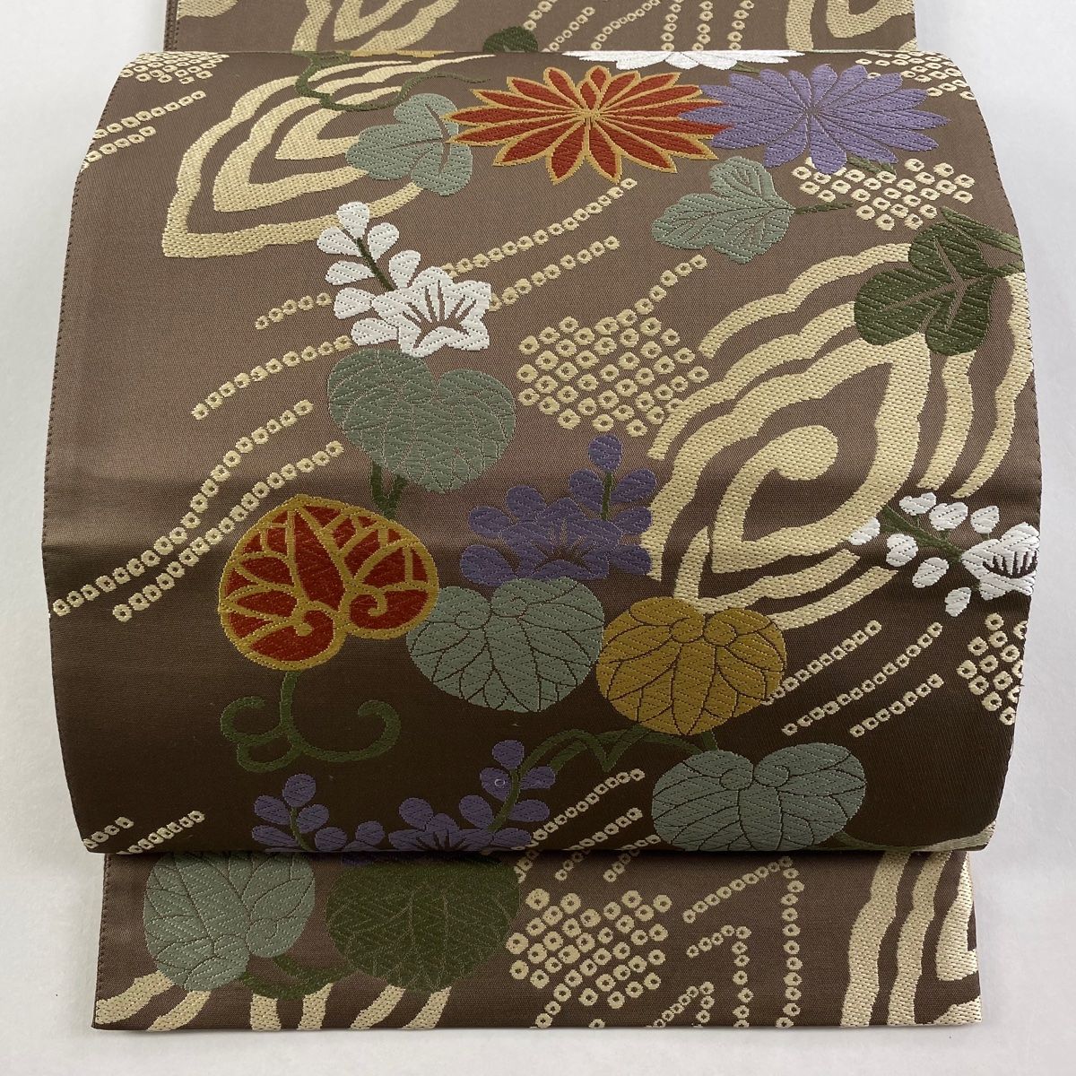 美品】 袋帯 秀品 流水菊葵文様 唐織 茶色 六通 正絹 【中古】 - メルカリ