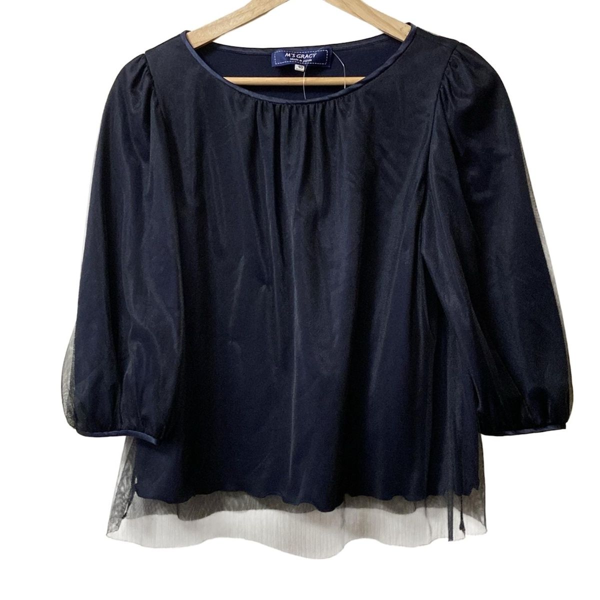 M S GRACY エムズグレイシー 七分袖カットソー サイズ40 M レディース - 黒×ダークネイビー メッシュ