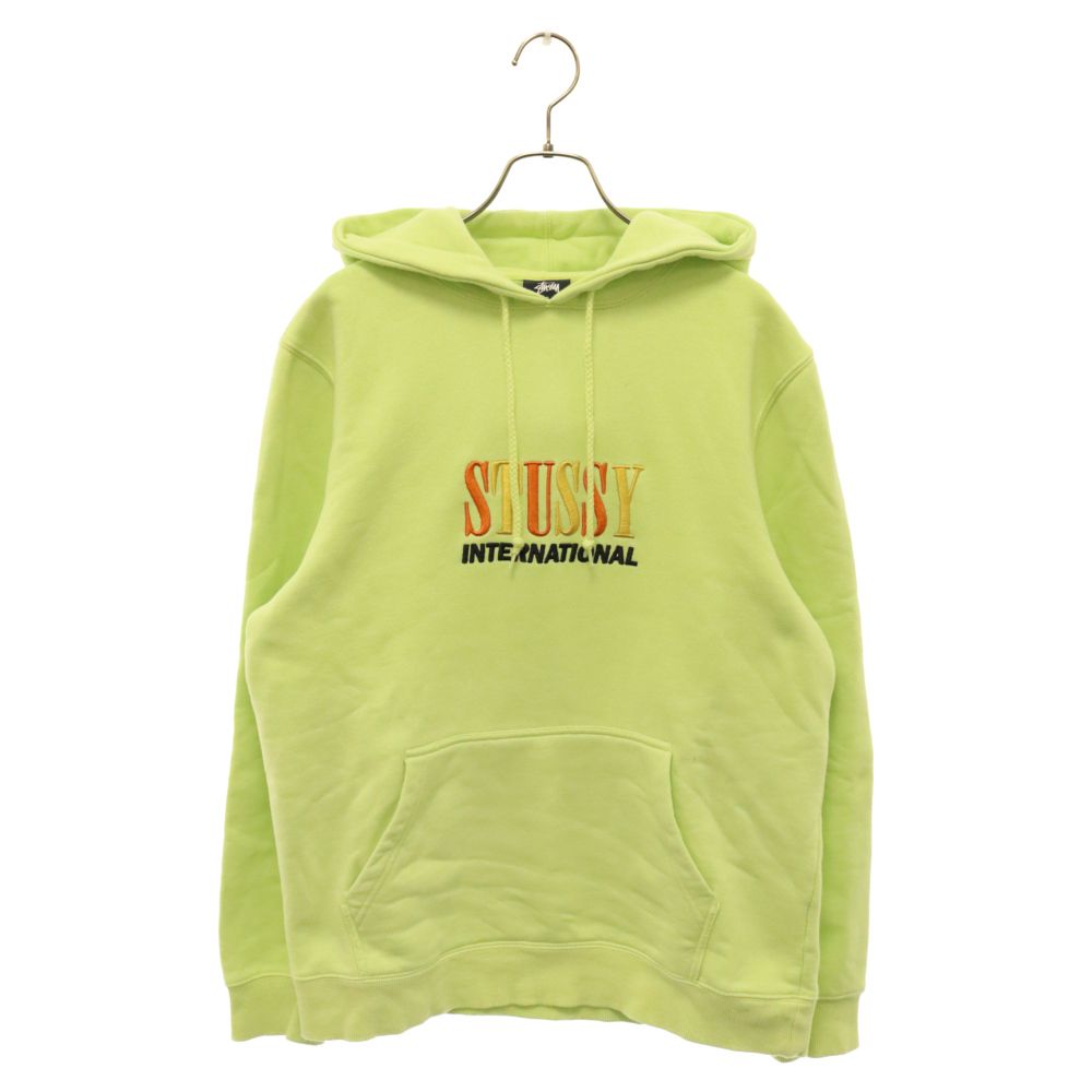 Stussy刺繍ロゴ入り　グリーンフード付パーカーM STUSSY ステューシー パーカー 刺繍ロゴ 緑 M 1204 STUSSY