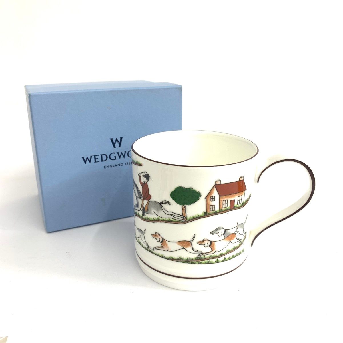 新品同様  ウェッジウッド ハンティングシーン マグカップ 箱付 ホワイト 240001146392