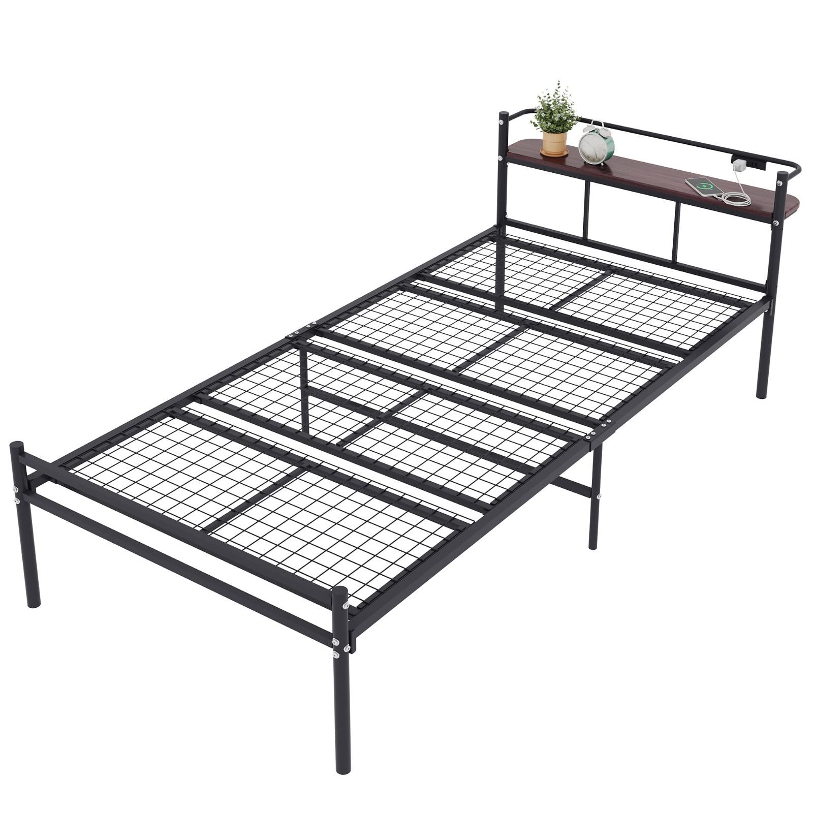 WLIVE パイプベッド ベッドフレーム 棚付き コンセント付き ベッド パイプ カビ防止 ギシギシしない 耐荷重200KG シングル